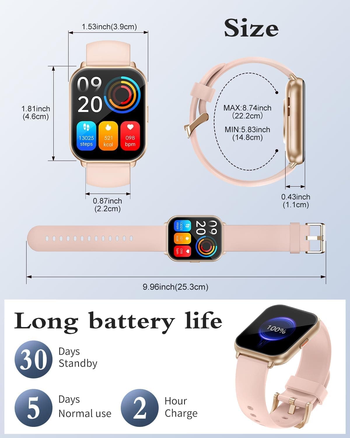 RUIMEN Montre Connectée Femme Appel Bluetooth Lecteur de – Bild 8