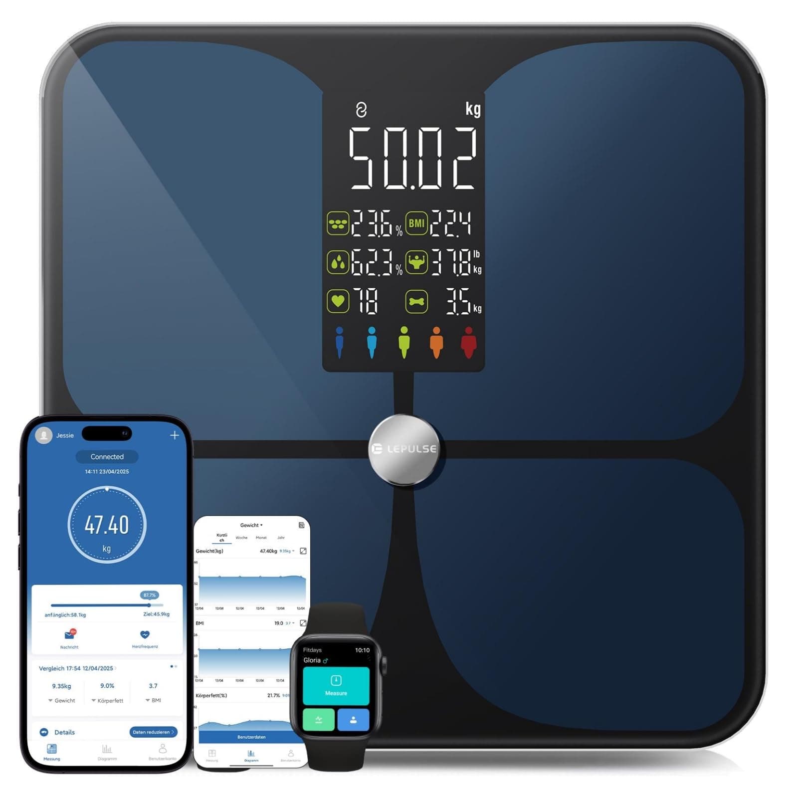 Lepulse Bilancia Pesapersone Digitale con App Bluetooth