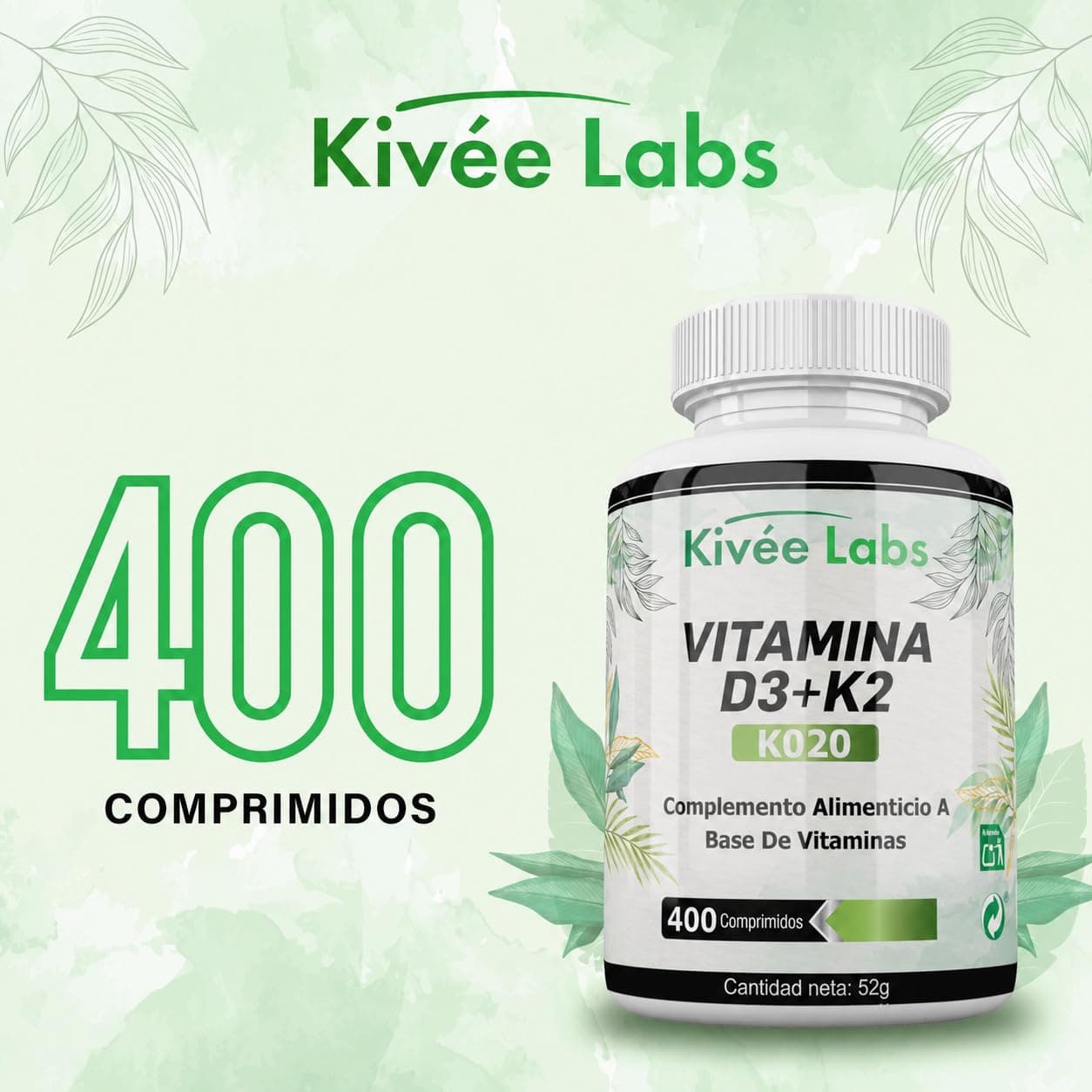 KivéeLabs 400 Micro Comprimidos Vitamina D3 y K2 4000 UI Dosis Alta – Bild 2