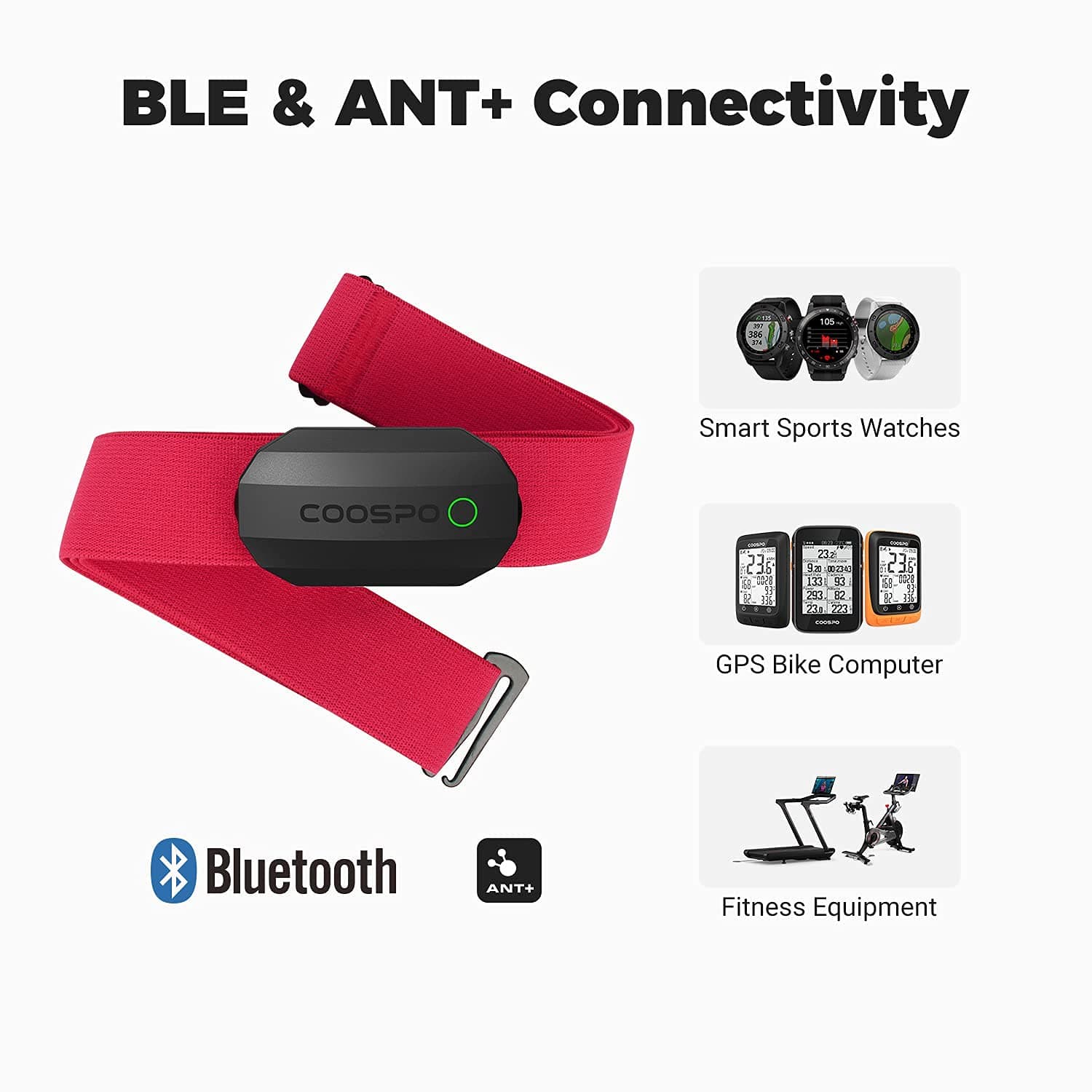 CooSpo Heart Rate Monitor Chest Strap,Bluetooth ANT+ Chest – Bild 2