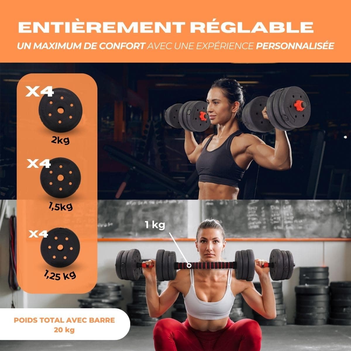 Mobiclinic ® fitness, Mancuernas ajustables, 2 en 1, Extenfit, Peso de 2-20 kg – Bild 8