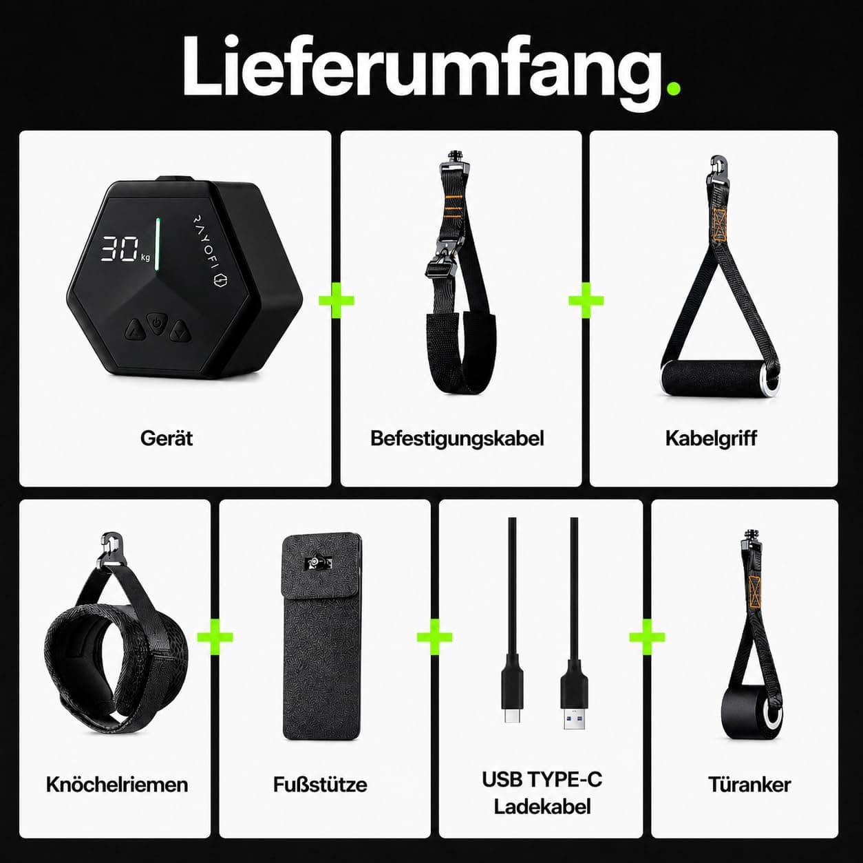 Rayofi Go-Tone Mobile Kraftstation Schwarz, Smart Kabelzug für Zuhause mit App, 30 kg – Bild 6