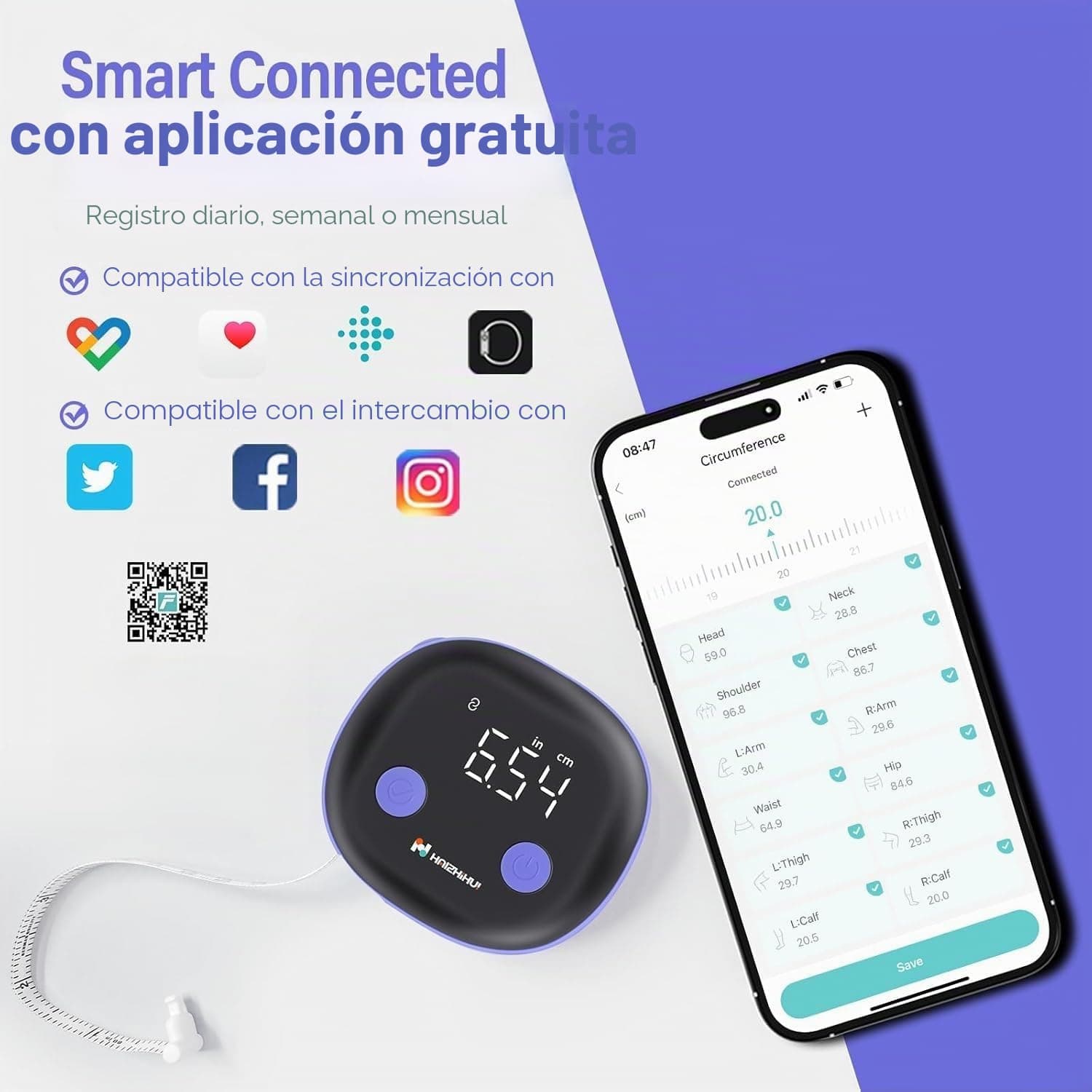 SUNHAIXIA Fitdays Smartes Körpermaßband mit Bluetooth & LED-Bildschirm – Bild 4