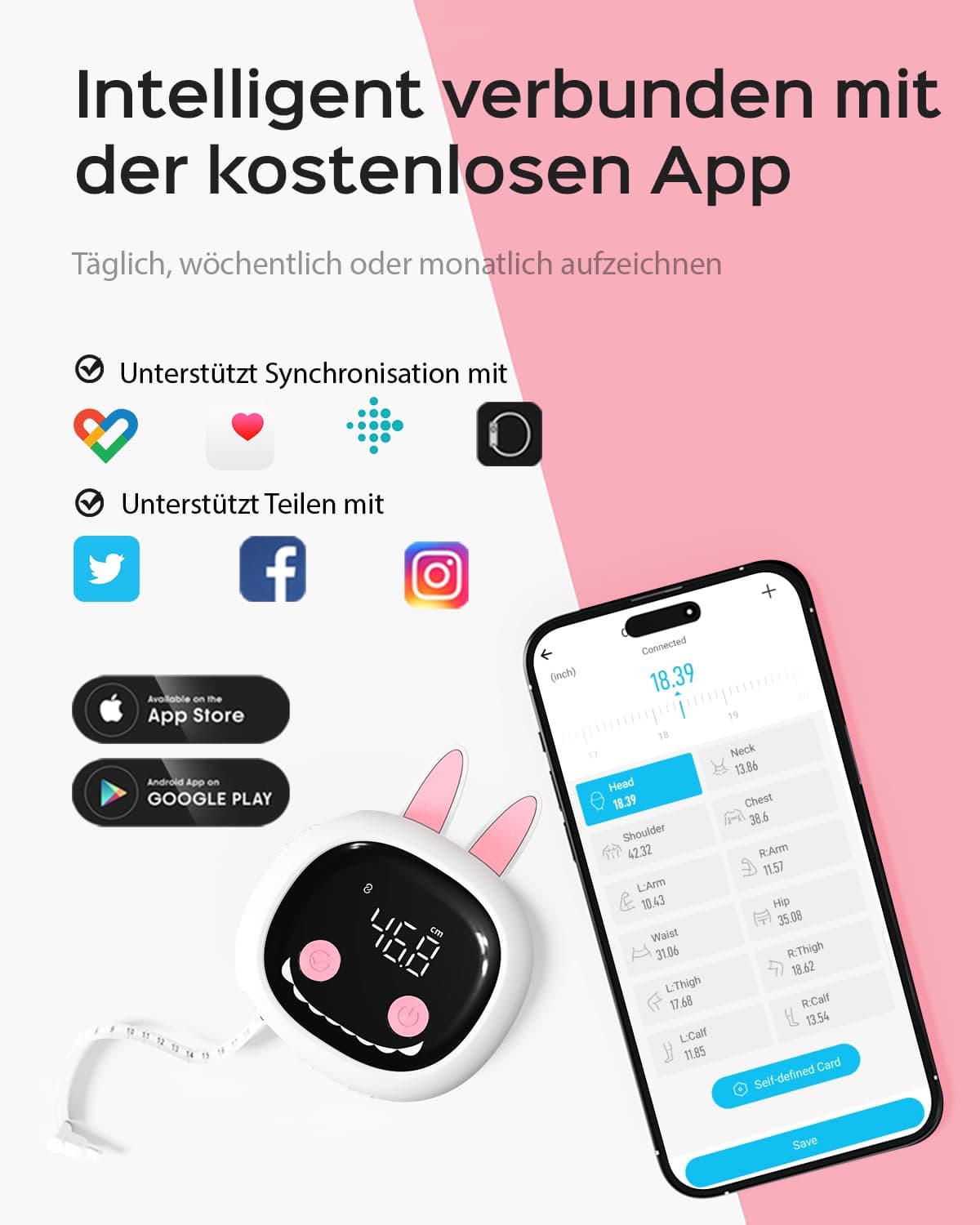 Tychesy Smart Körpermaßband mit niedlicher Kaninchenkopf – Bild 5