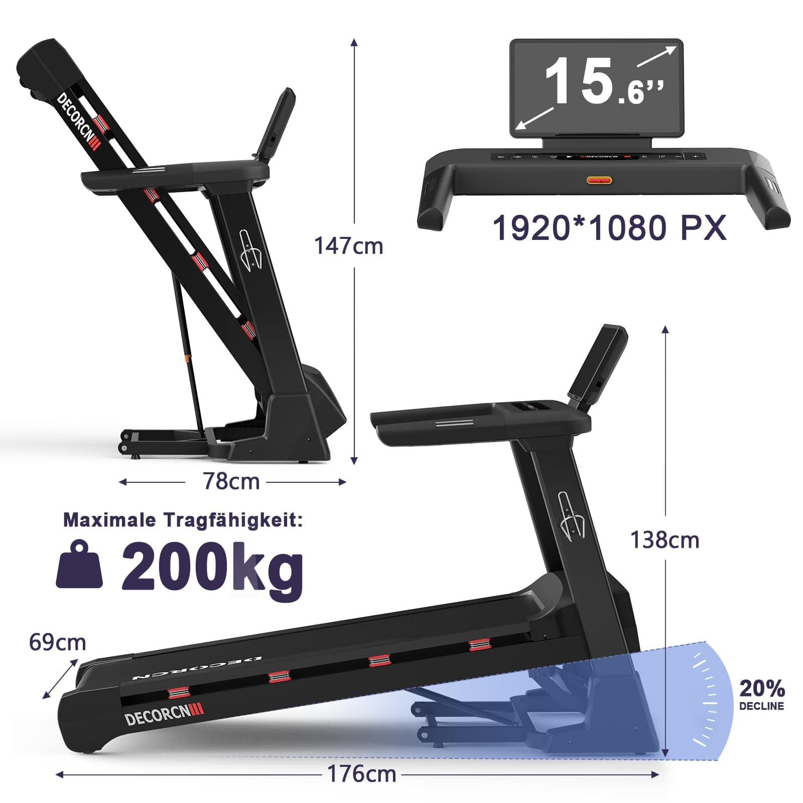 Decorcn Profi Laufband für Zuhause Klappbar – Bild 7