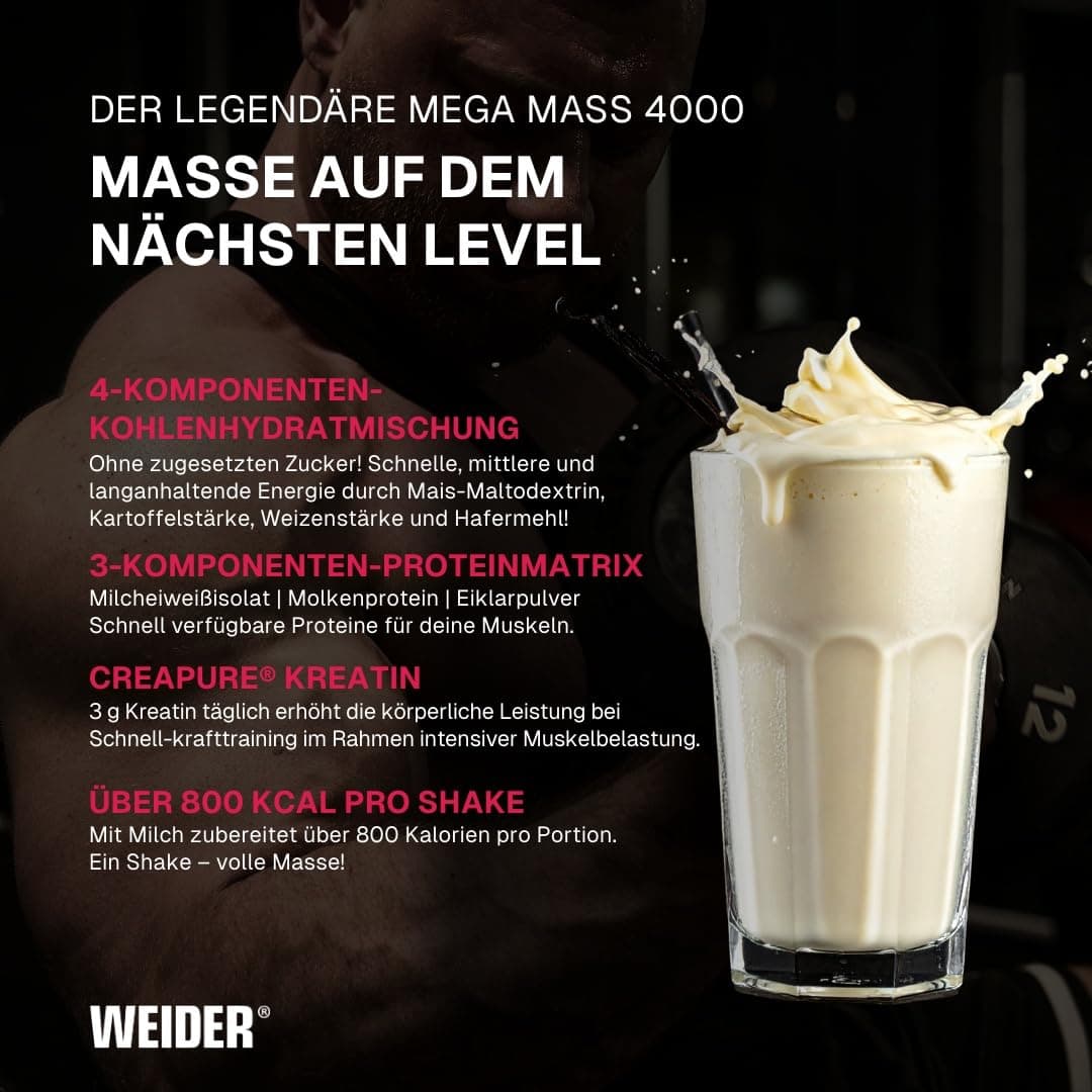 Weider Mega Mass 4000 - Weight Gainer Pulver mit 48g – Bild 3