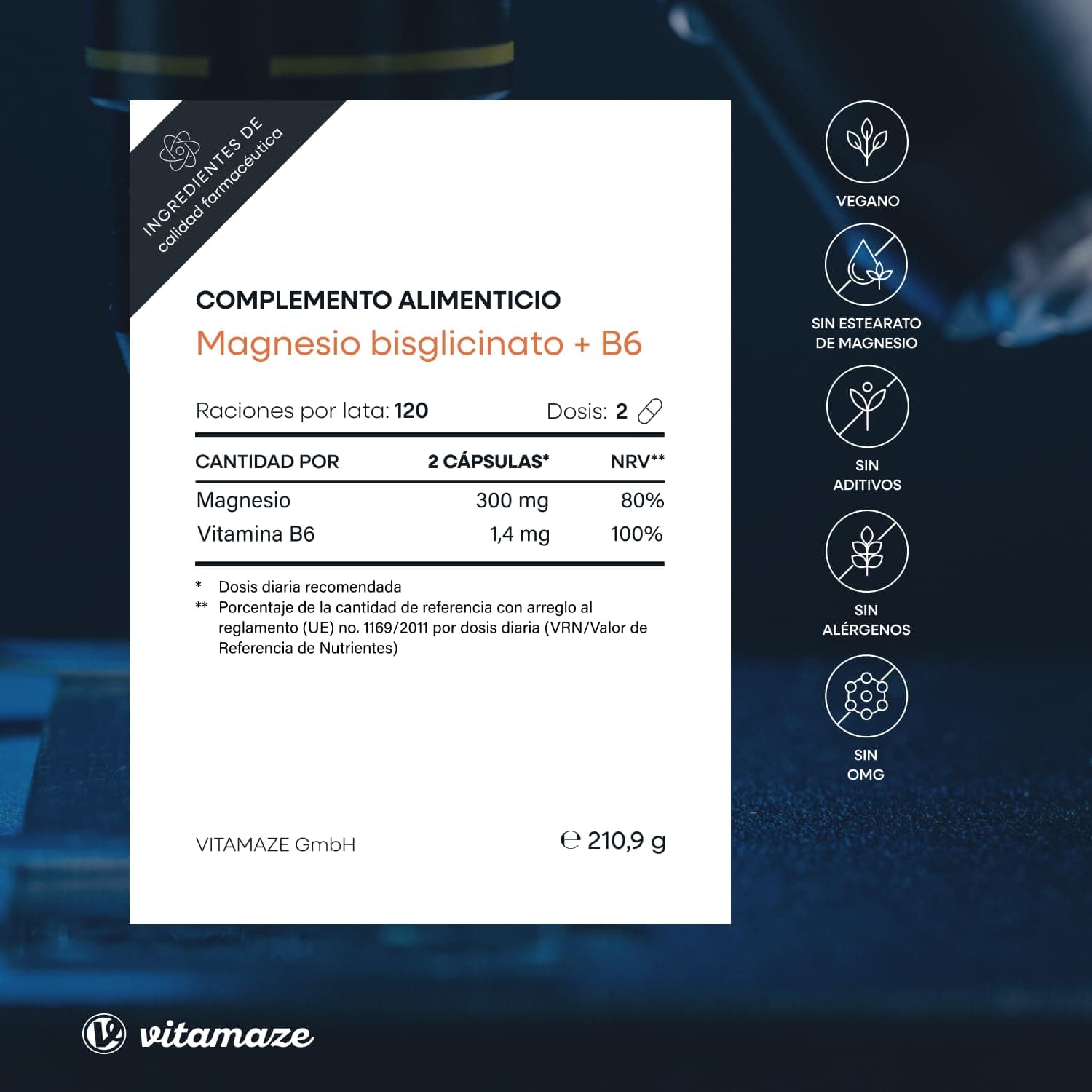 Vitamaze - amazing life Magnesio Bisglicinato + B6 (4 Meses) 240 Cápsulas – Bild 5