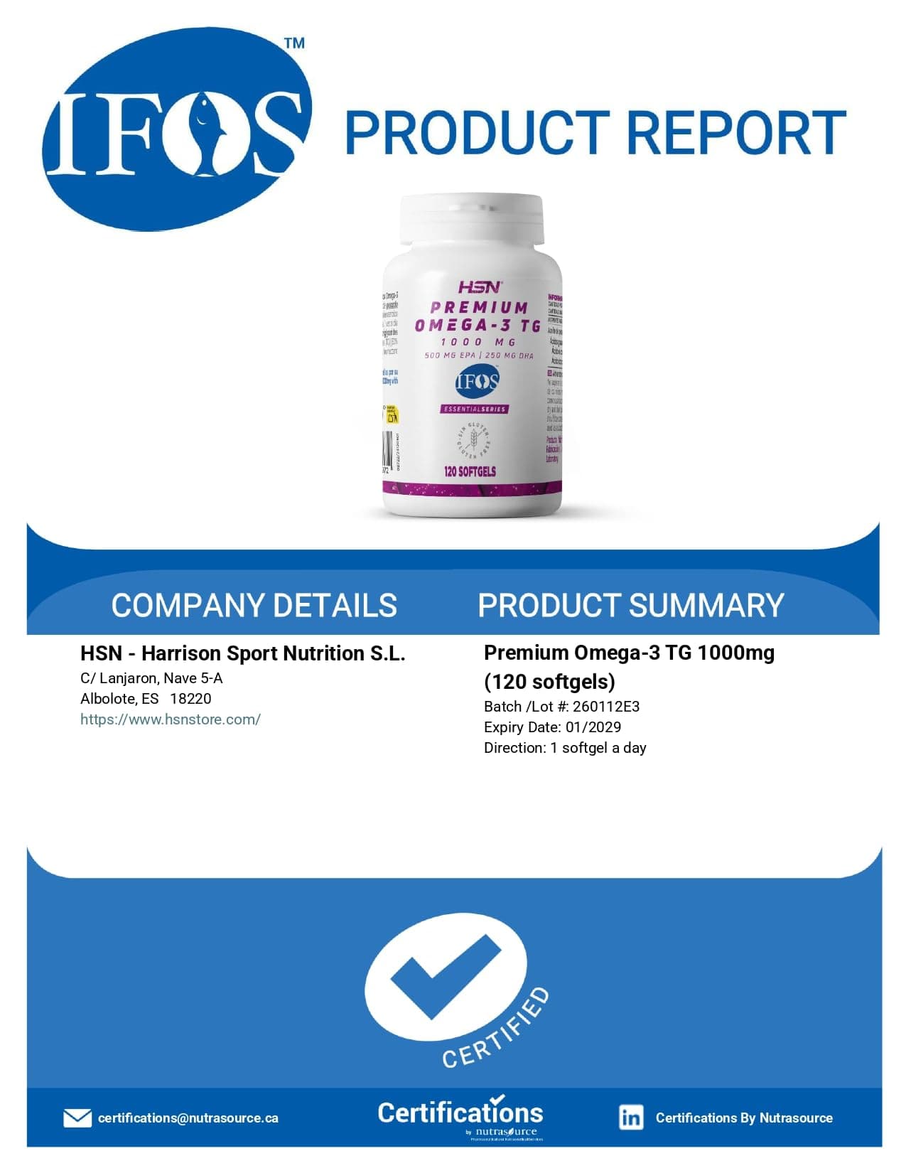 HSN Premium Omega 3 IFOS 5 Estrellas 120 Perlas | 1000mg – Bild 4
