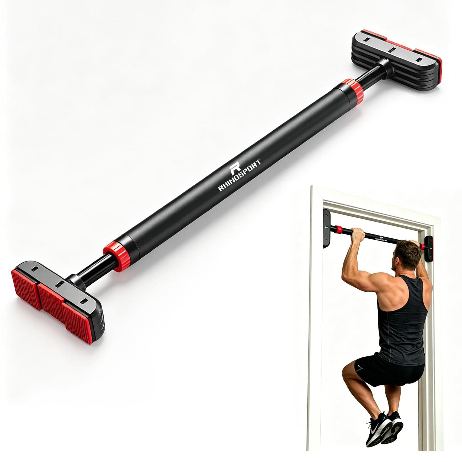 RHINOSPORT Door Pull Up Bar Doorway Strength Training Chin