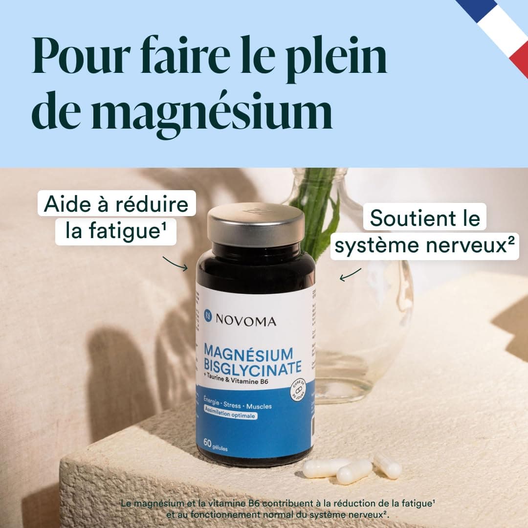 NOVOMA Magnésium Bisglycinate + Taurine & Vitamine B6, Haute Teneur 300mg /j, 60 g – Bild 2