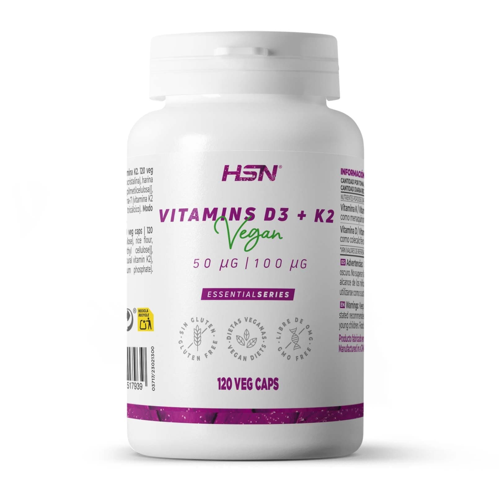 HSN HSN Vitamina D3 + K2 Vegana (4000UI + 100mcg) | 120 cápsulas