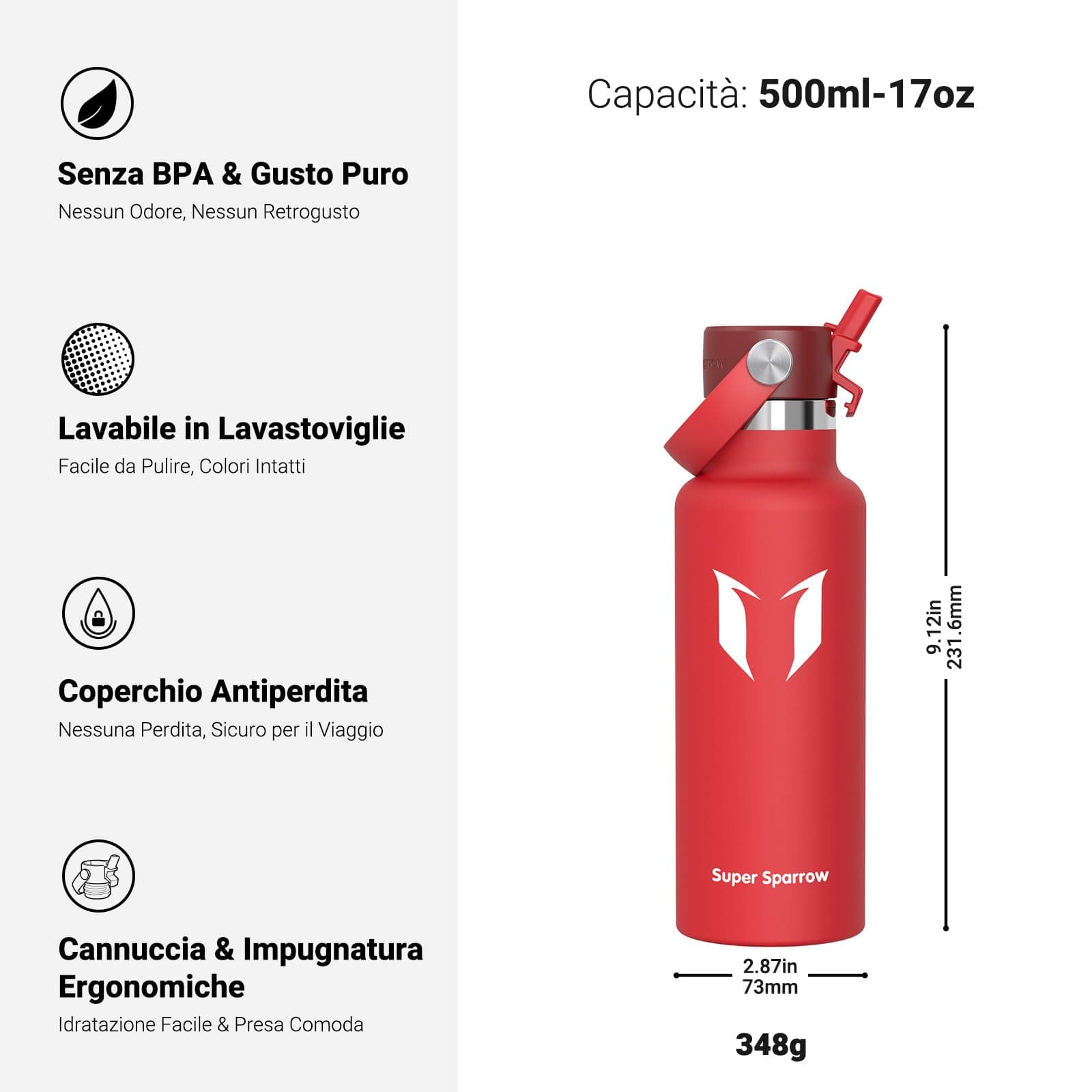 Super Sparrow Borraccia Termica, Acciaio Inox Bottiglia Termica - 500ml – Bild 3