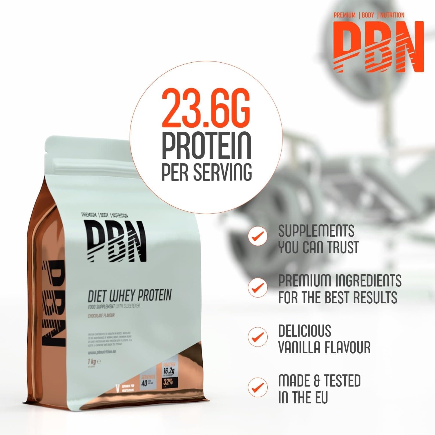 Premium Body Nutrition Diet Whey, sabor Chocolate, Bolsa de 1 kg – Bild 3