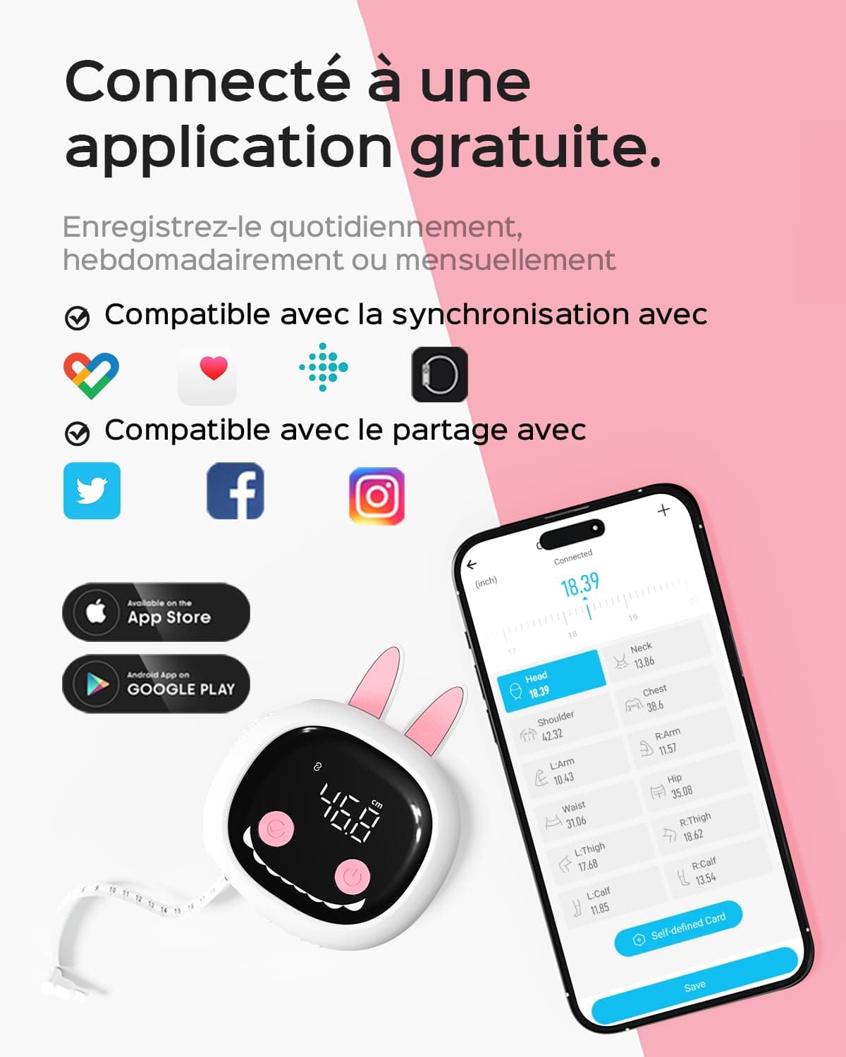 Tychesy Mètre Ruban Corps Rétractable Connecté avec – Bild 2
