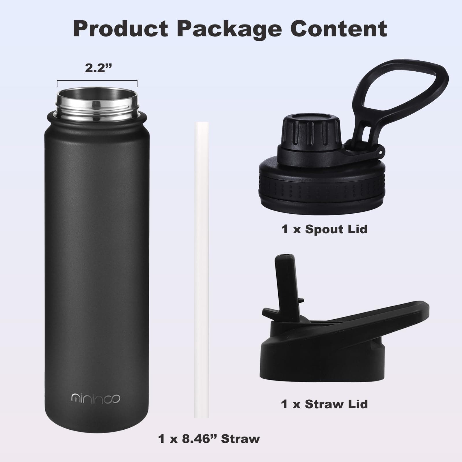 mininoo Insulated Stainless Steel Water Bottle with Straw and Lid for Sports, 24 oz – Bild 4