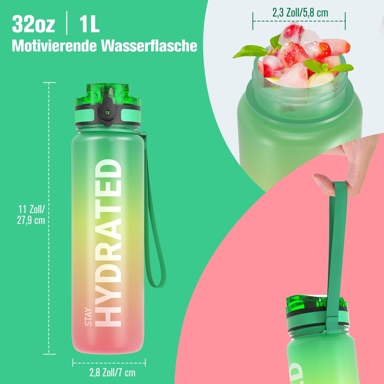 Sahara Sailor Trinkflasche, Sport Trinkflasche, [BPA-frei Tritan] 1L – Bild 5