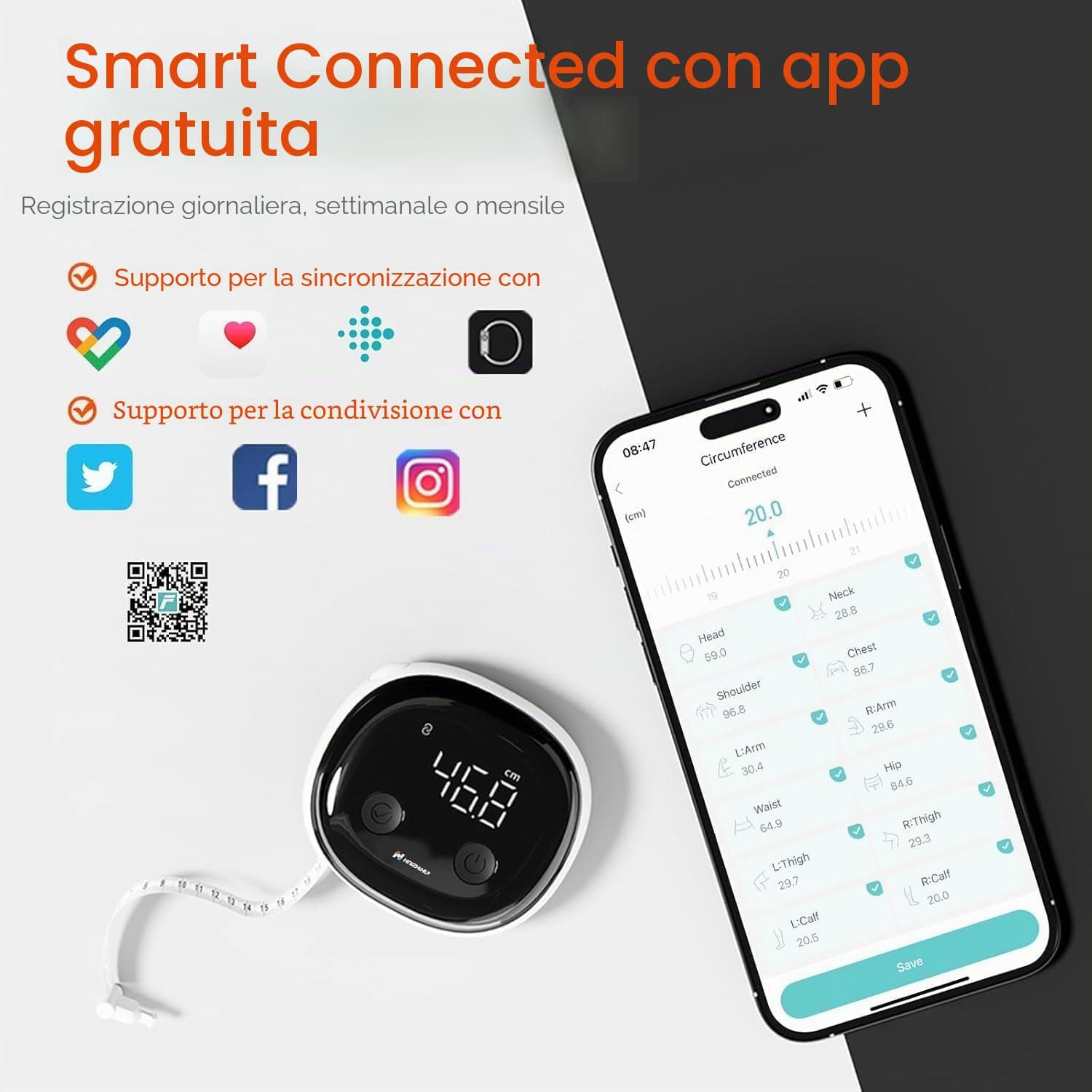 SUNHAIXIA Fitdays Smartes Körpermaßband mit Bluetooth & LED-Bildschirm – Bild 4
