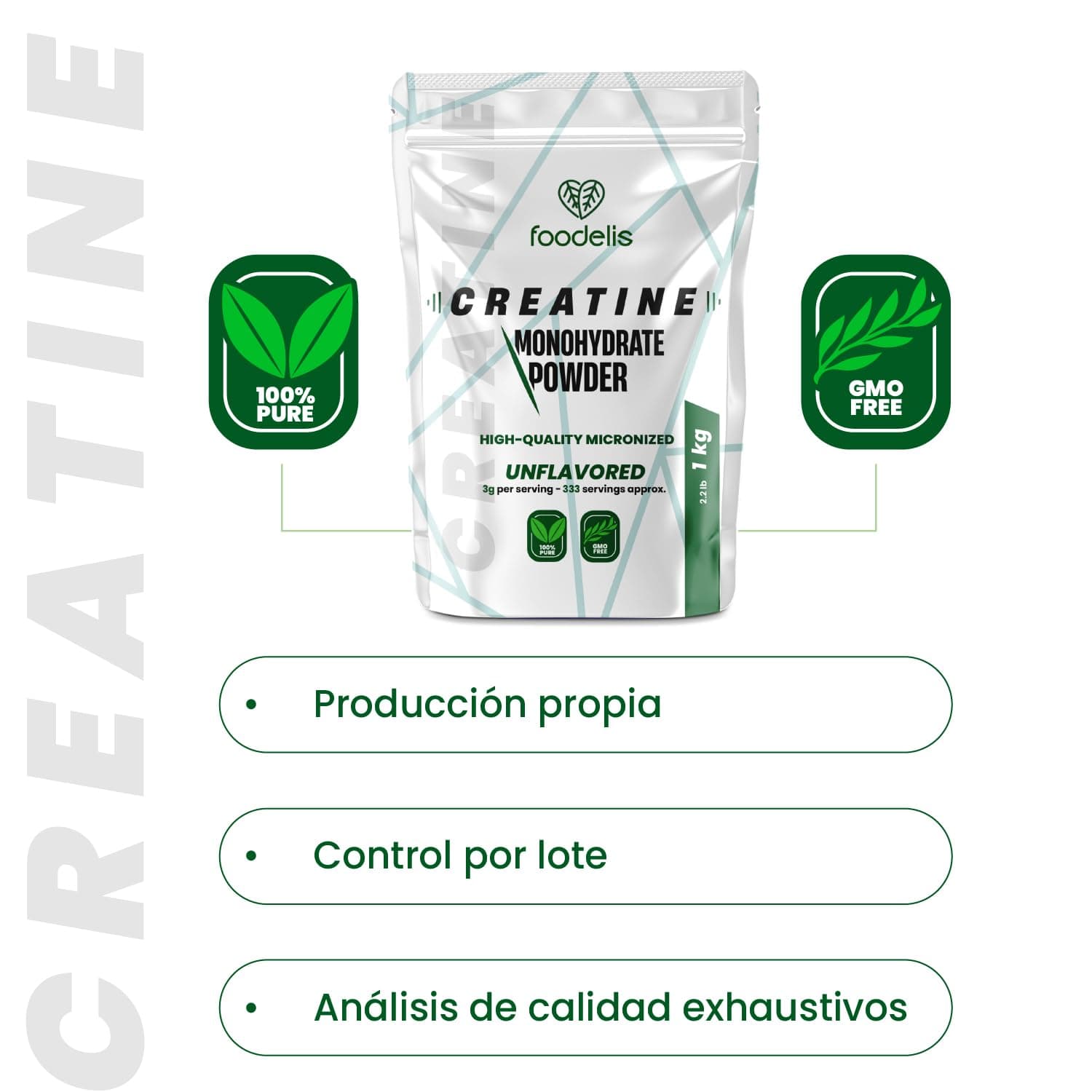 FOODELIS Creatina Monohidratada en Polvo 1 kg – Bild 7