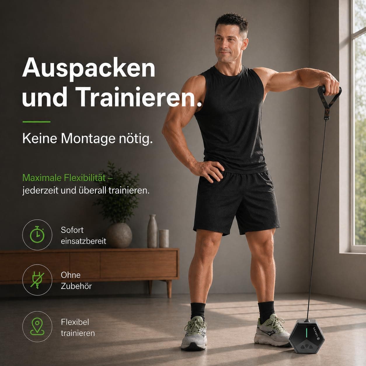 Rayofi Go-Tone Mobile Kraftstation Schwarz, Smart Kabelzug für Zuhause mit App, 30 kg – Bild 2