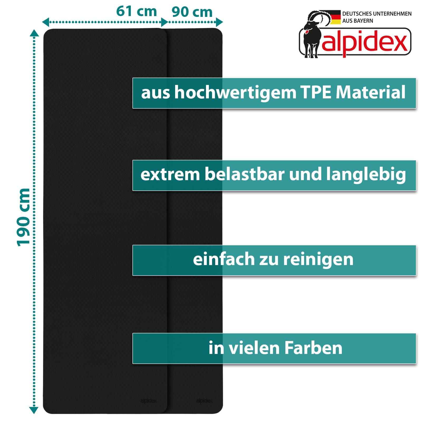 ALPIDEX Yogamatte rutschfest 190 x 61 x 0.6 cm – Bild 4