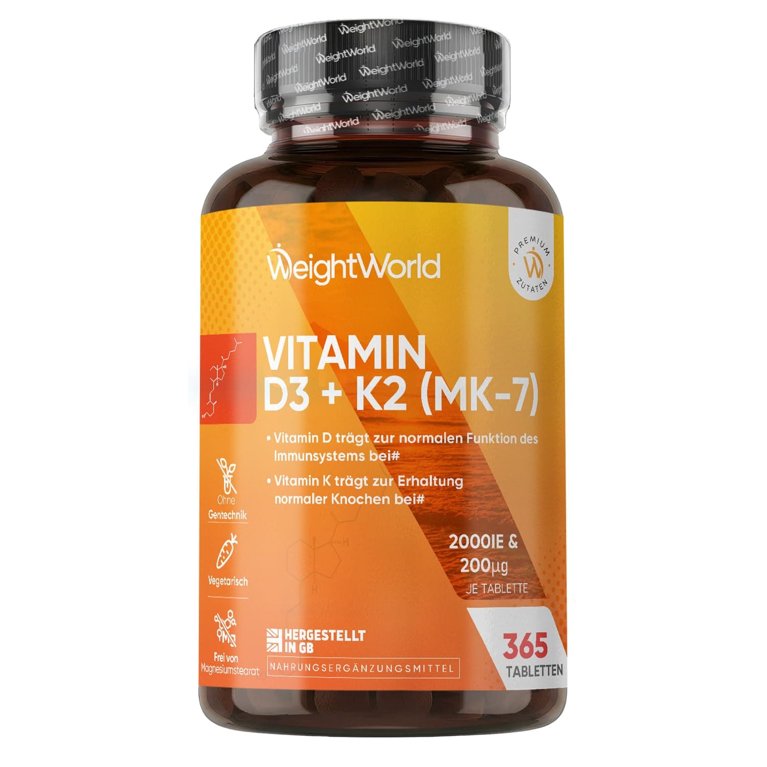 WeightWorld Vitamin D3 K2 2000 IE - 365 Tabletten