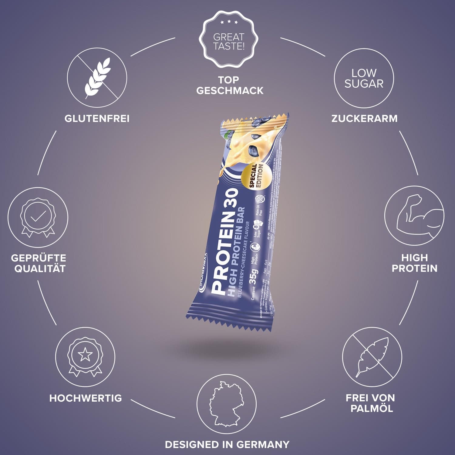 IronMaxx Protein 30 Eiweißriegel – Blueberry Cheesecake - 24x35g – Bild 5