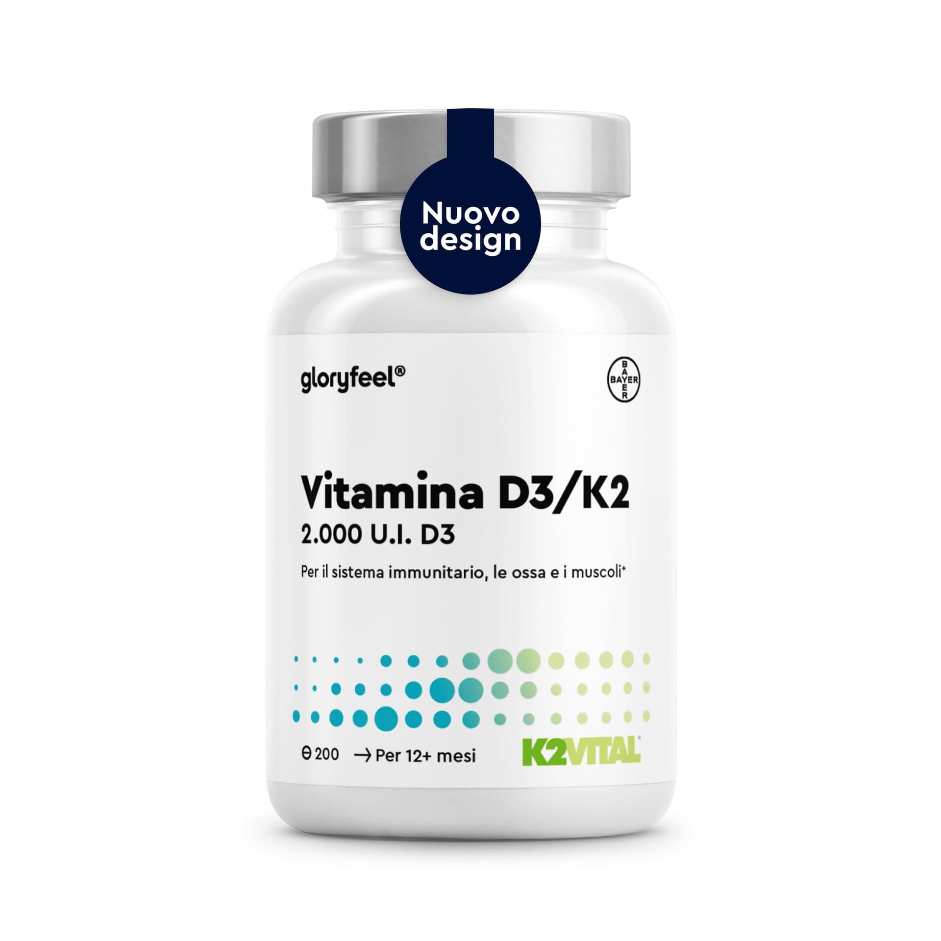 Gloryfeel Vitamina D3 + K2 ad alto dosaggio - 200 compresse