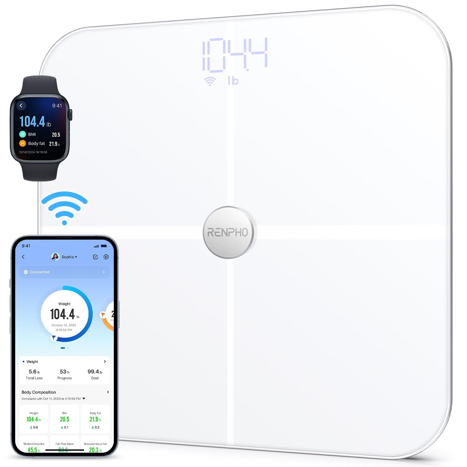 RENPHO RENPHO WiFi Slimme Weegschaal met Lichaamsvetweegschaal