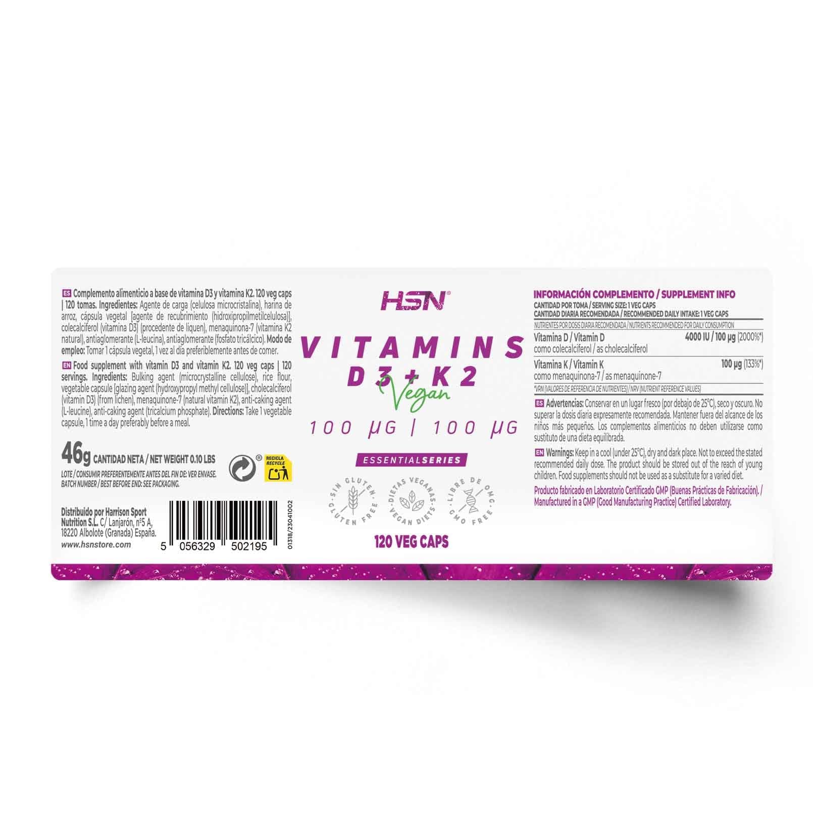 HSN Vitamina D3 + K2 Vegana (4000UI + 100mcg) | 120 cápsulas – Bild 2