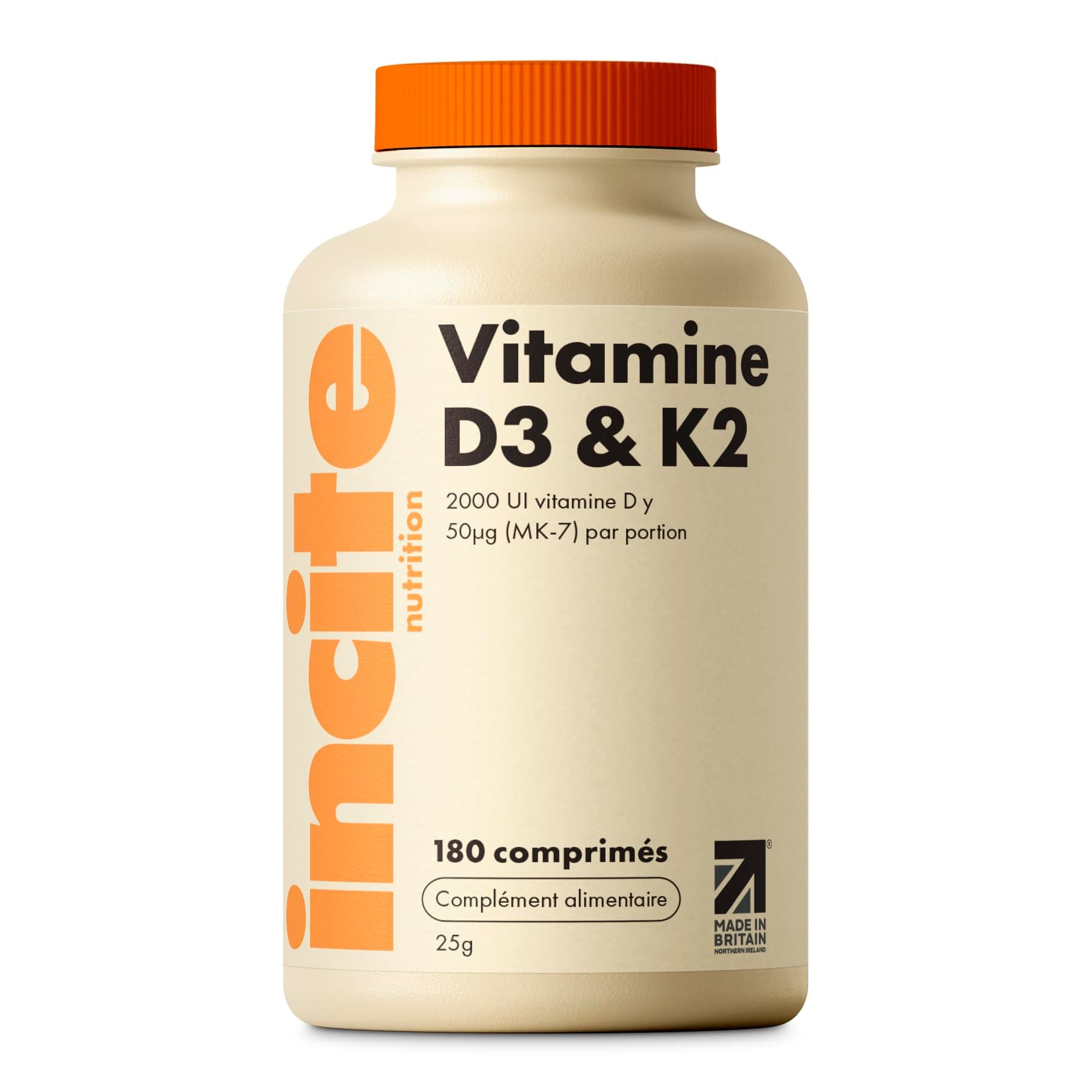 Incite Nutrition Vitamine D3 2000 UI + K2 (MK7) 100 µg – 180 Comprimés
