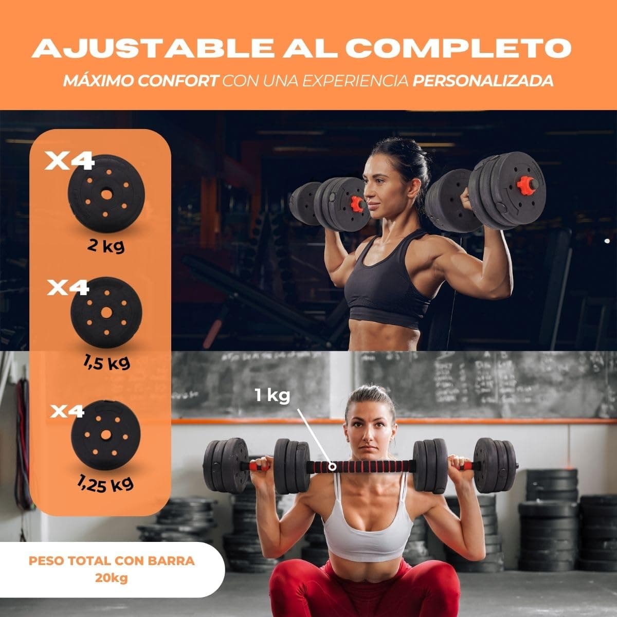 Mobiclinic ® fitness, Mancuernas ajustables, 2 en 1, Extenfit, Peso de 2-20 kg – Bild 6