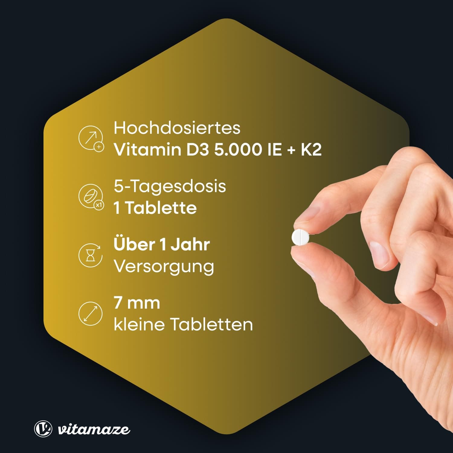 Vitamaze - amazing life Vitamin D3 K2 5000 IE mit Vitamin K2 MK7 All Trans Form, 2+ Jahre Vorrat, 180 Tabletten – Bild 2