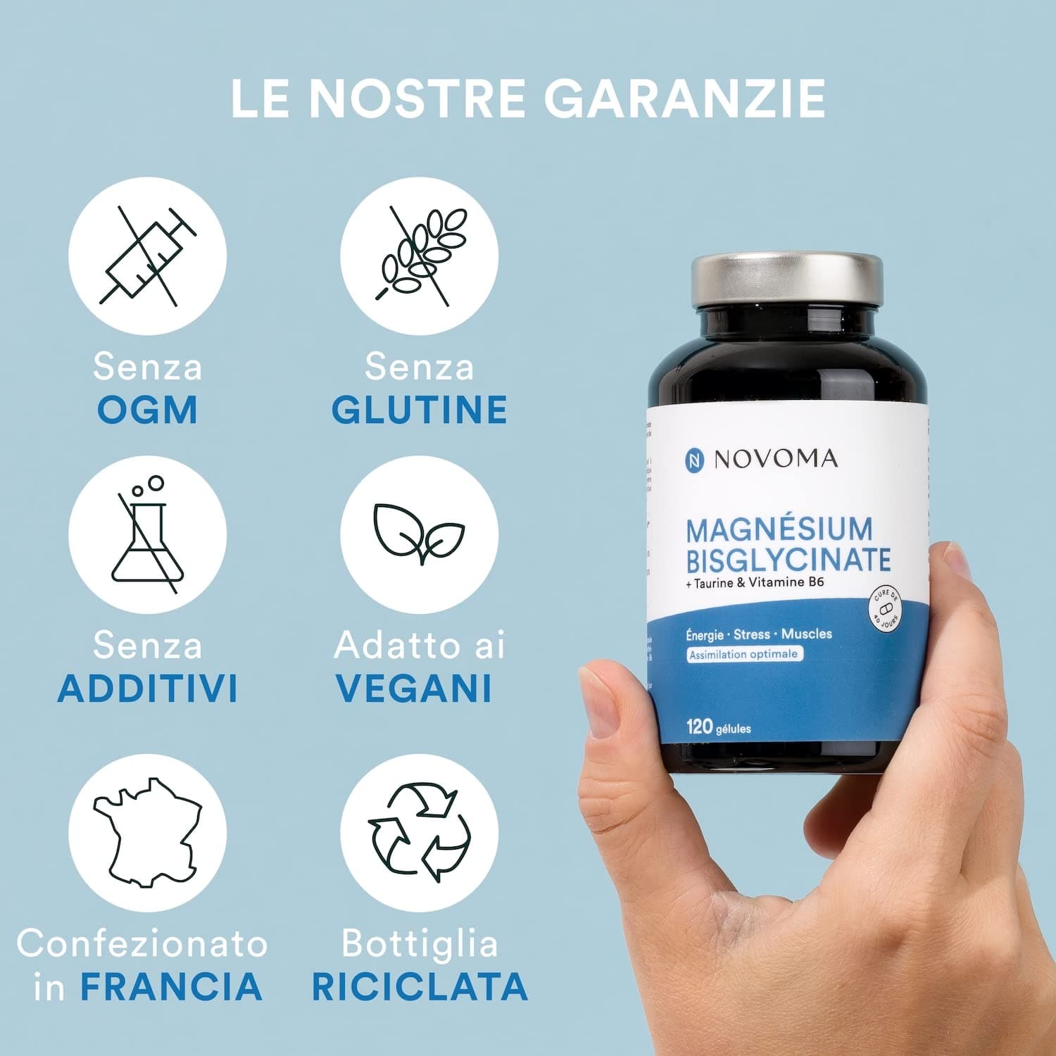 NOVOMA Magnésium Bisglycinate + Taurine & Vitamine B6, Haute Teneur 300mg /j, 120 g – Bild 4