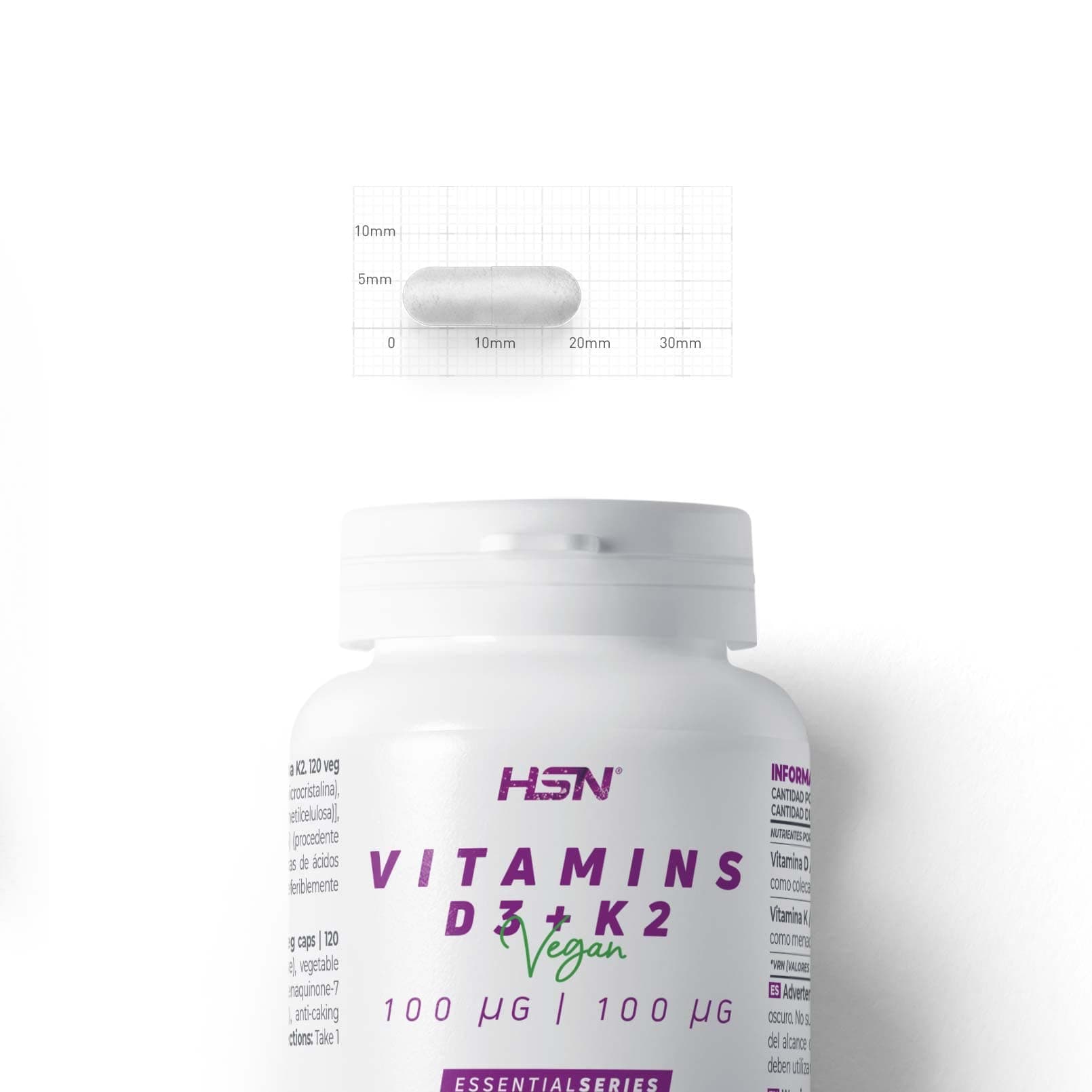 HSN Vitamina D3 + K2 Vegana (4000UI + 100mcg) | 120 cápsulas – Bild 3