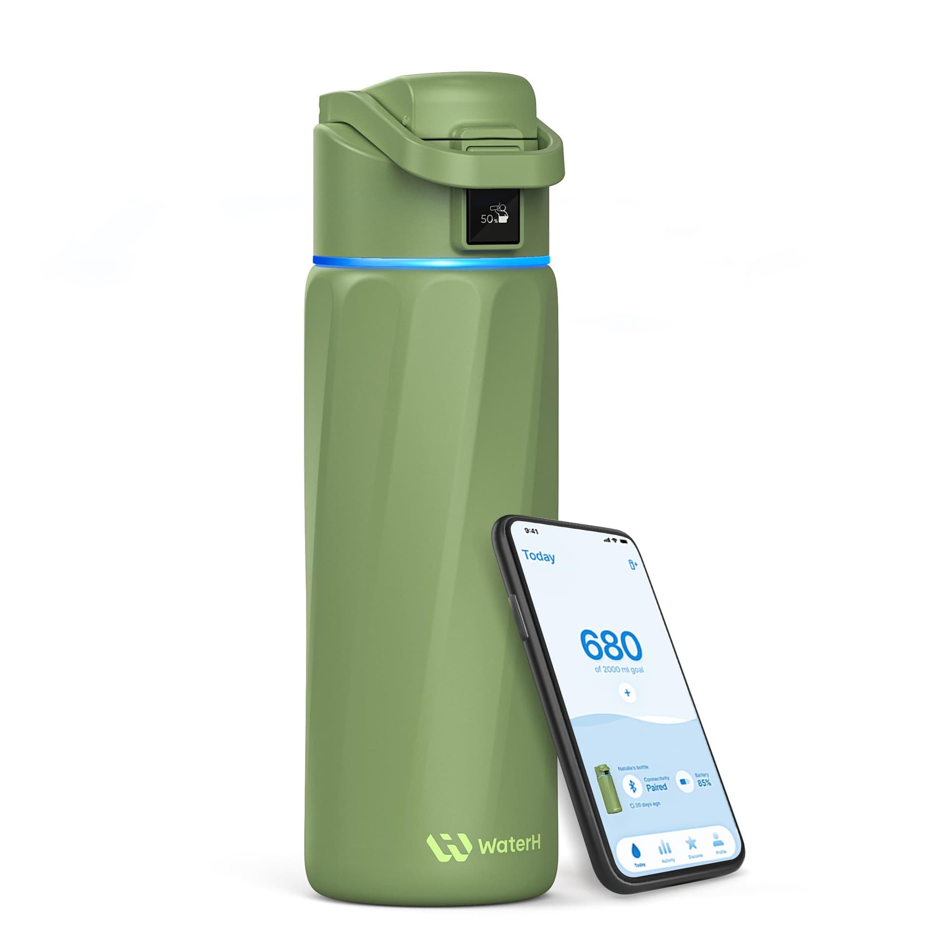 WATERH BOOST Smart Water Bottle that Reminds You to Drink, 710 ml