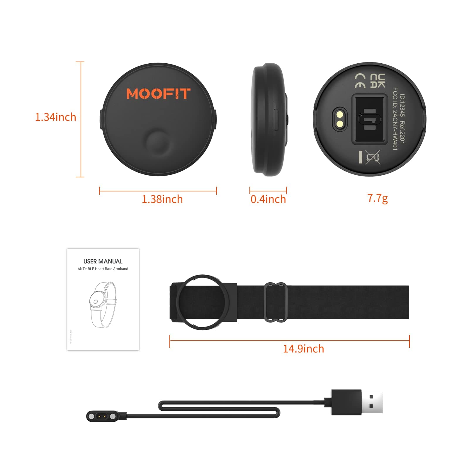 moofit HW401 Cardiofrequencemetre Brassard Rechargeable – Bild 7