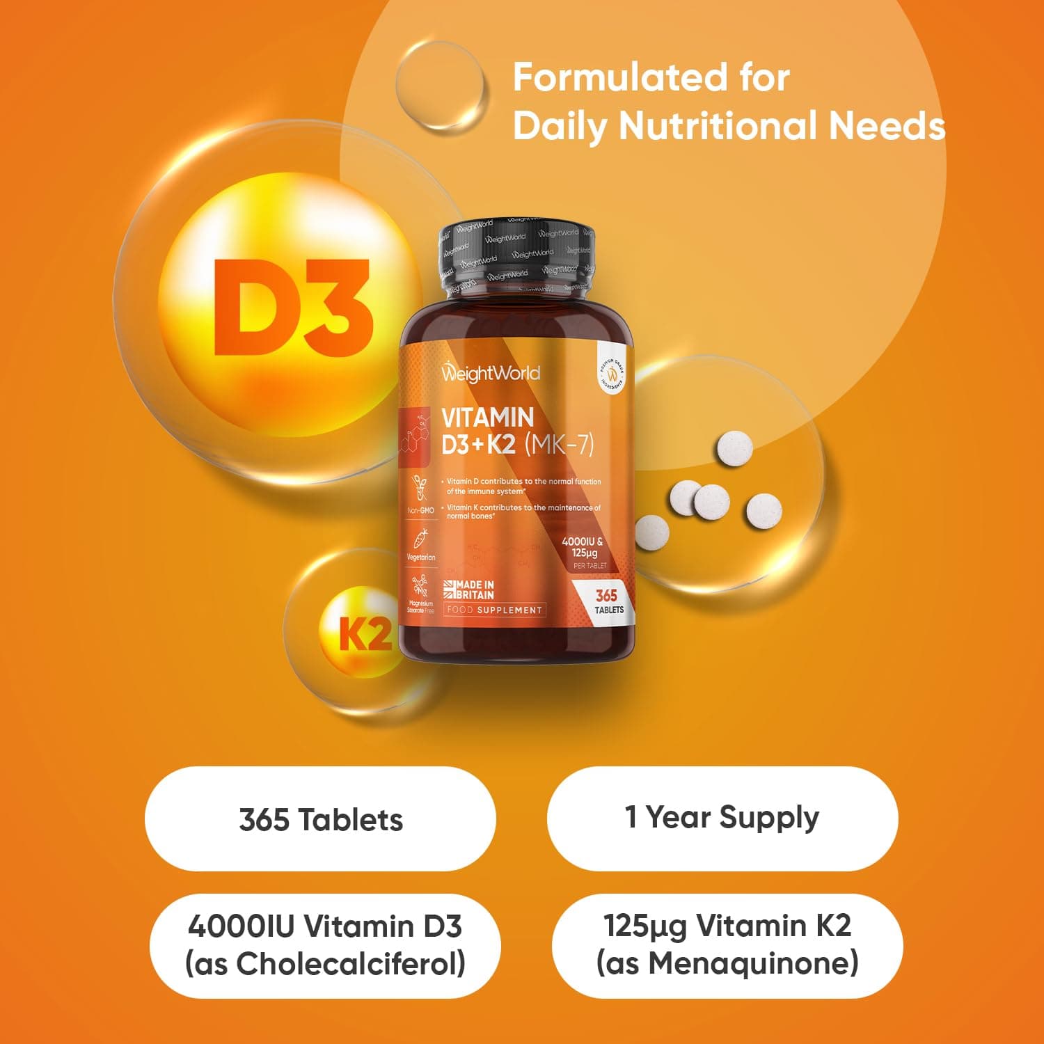 WeightWorld Vitamin D3 4000IU & K2 125μg (MK7) – Bild 2