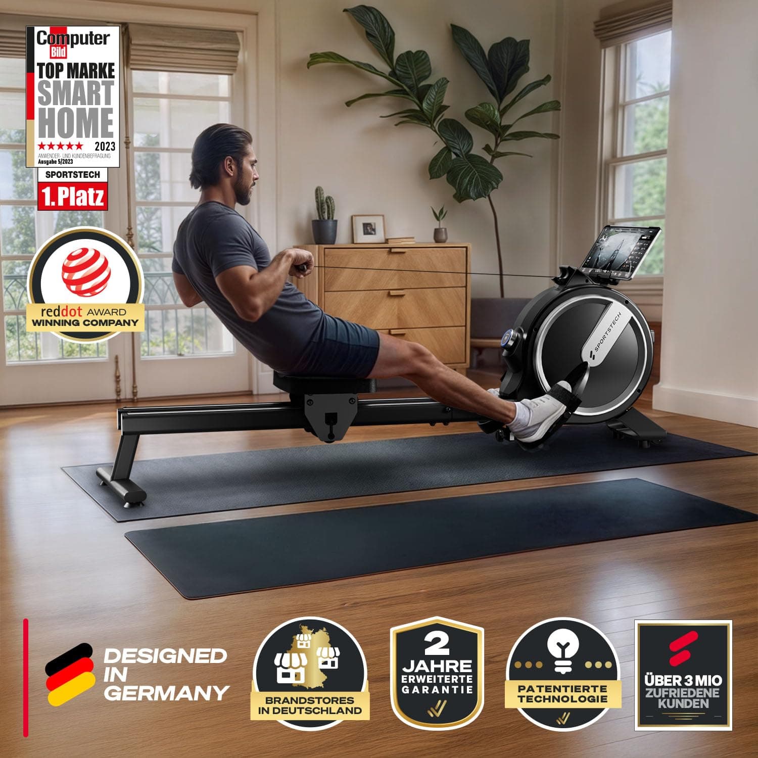 Sportstech Rudergerät für Zuhause mit Wasser- oder Magnetwiderstand, bis 150 kg – Bild 2