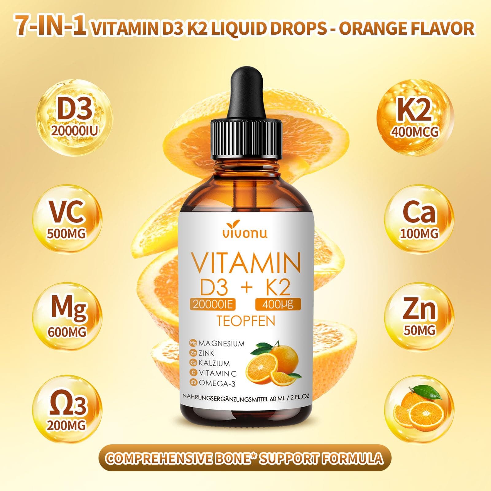 VivoNu Vitamine D3 K2 20000 UI avec MK7-300 en Huile de coco vierge – Bild 3