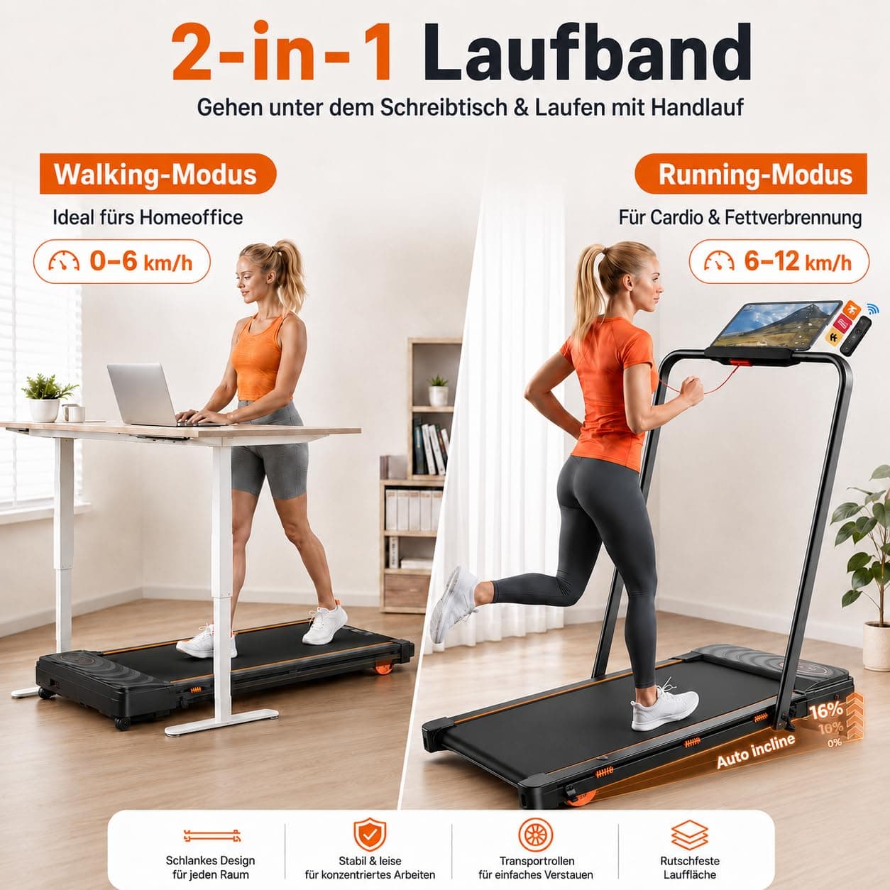 JAGJOG Laufband für Zuhause mit Auto 16% Steigung,Klappbar – Bild 8