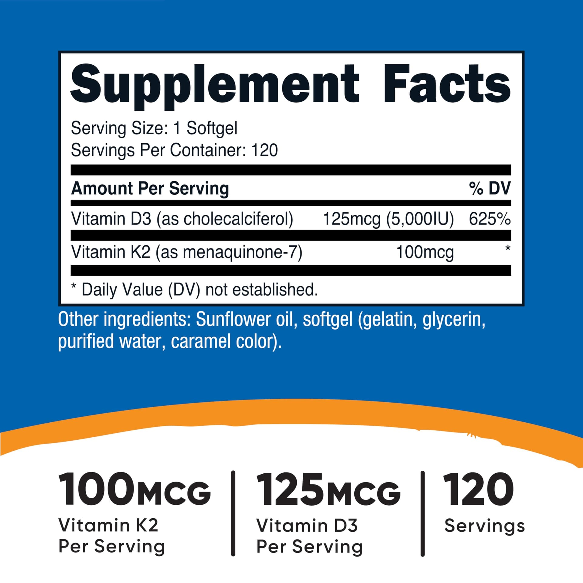 Nutricost Vitamin D3 + K2 (5000 IU D3 / 100mcg MK7) – Bild 2