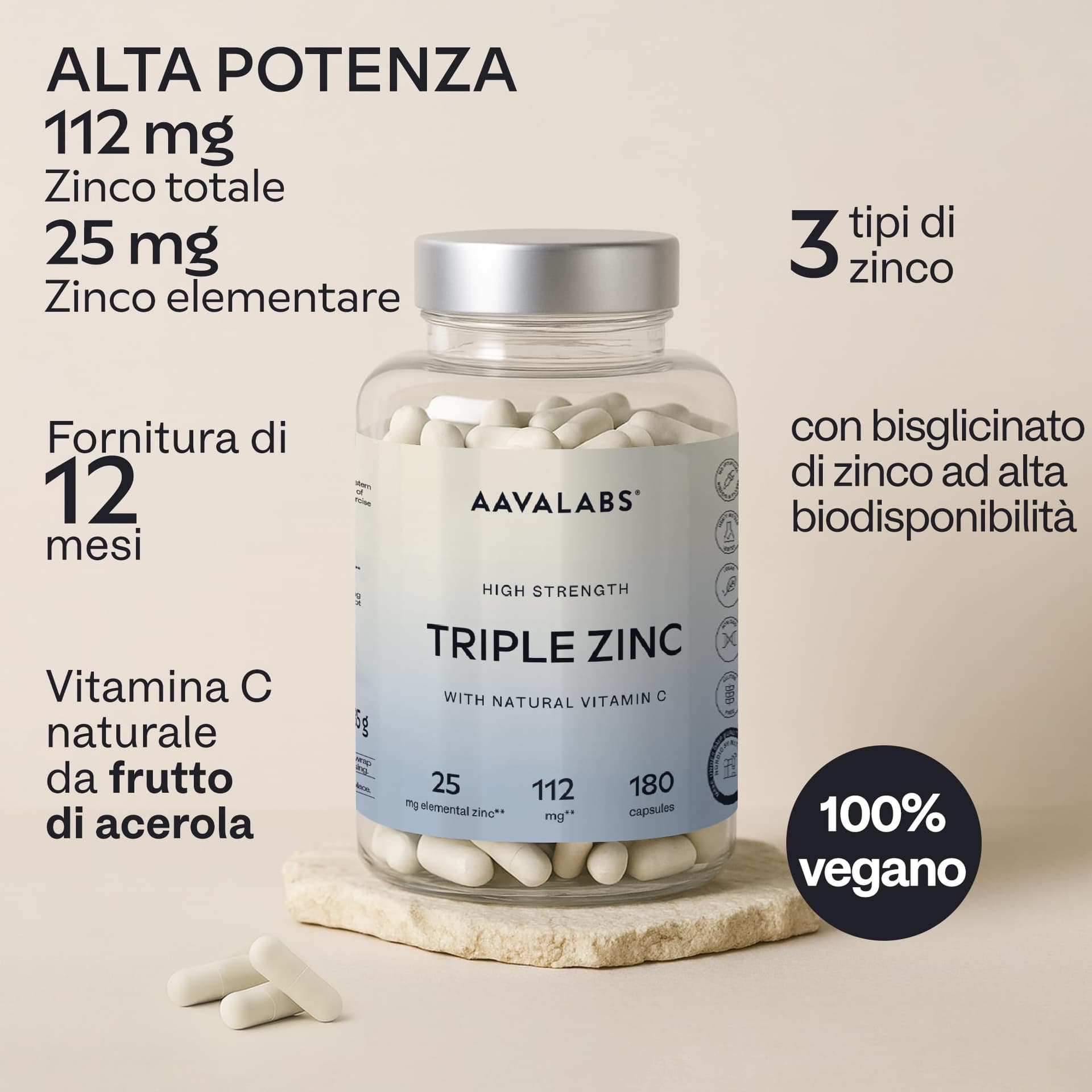AAVALABS Zinco Integratore 25mg – Bild 2