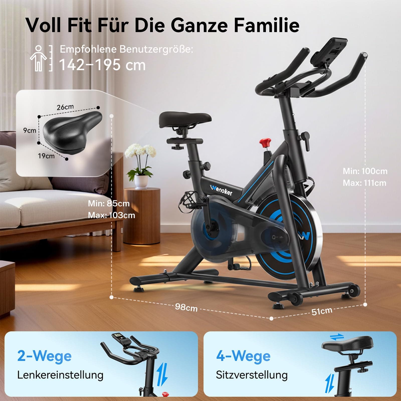 Wenoker Heimtrainer Fahrrad mit App – Bild 7