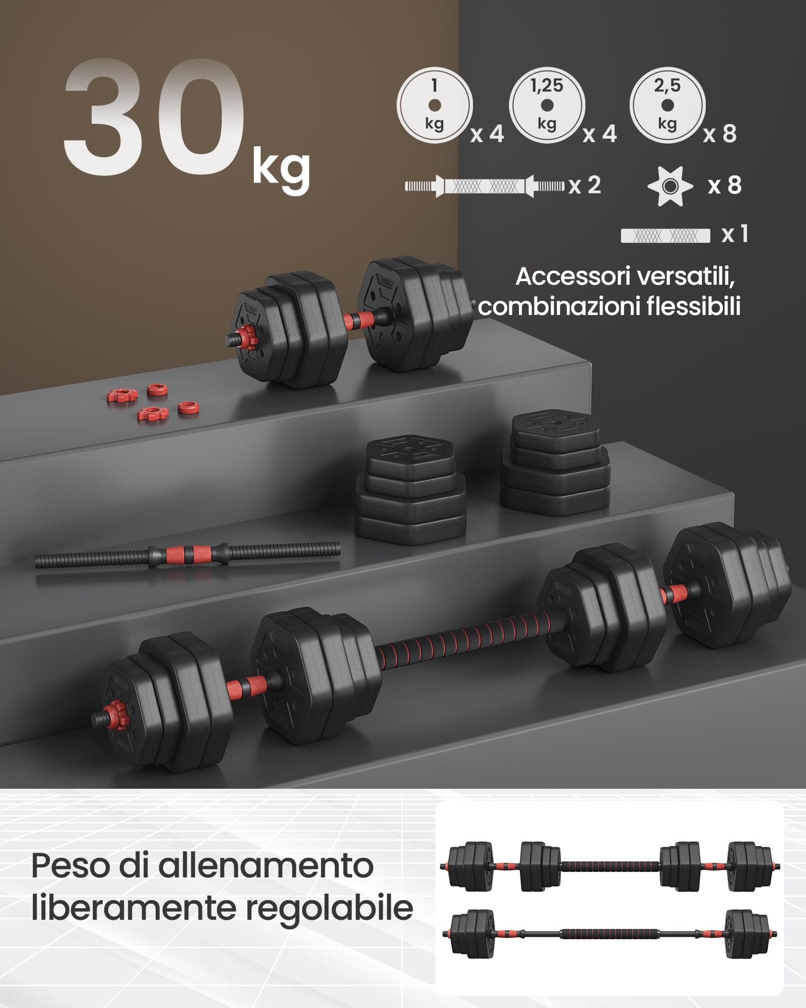 SONGMICS Set d’Haltères, Haltères avec Barre de Connexion, Hexagonales, 30 kg – Bild 4