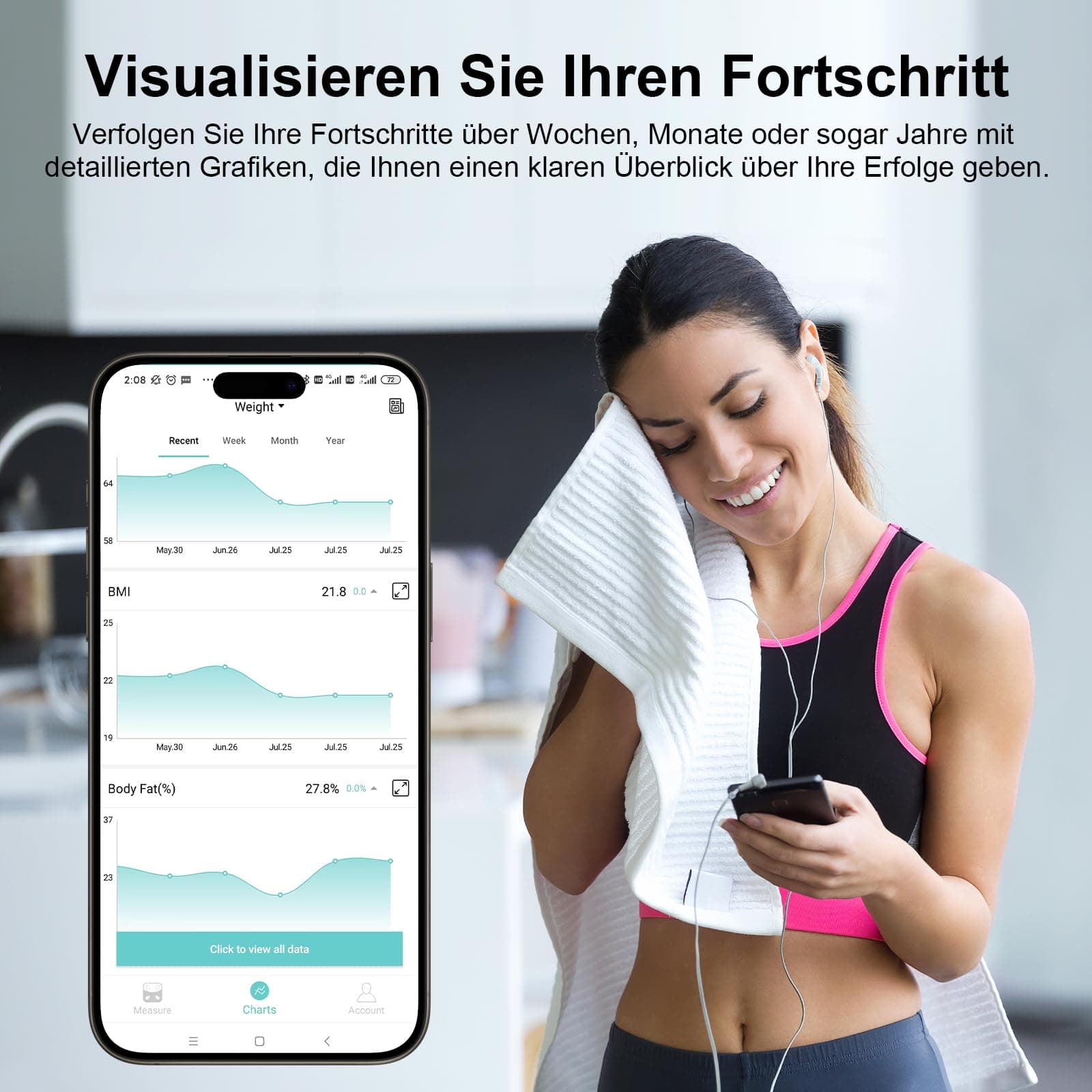 Healthkeep Körperfettwaage Digital Personenwaage Bluetooth mit 8 – Bild 5