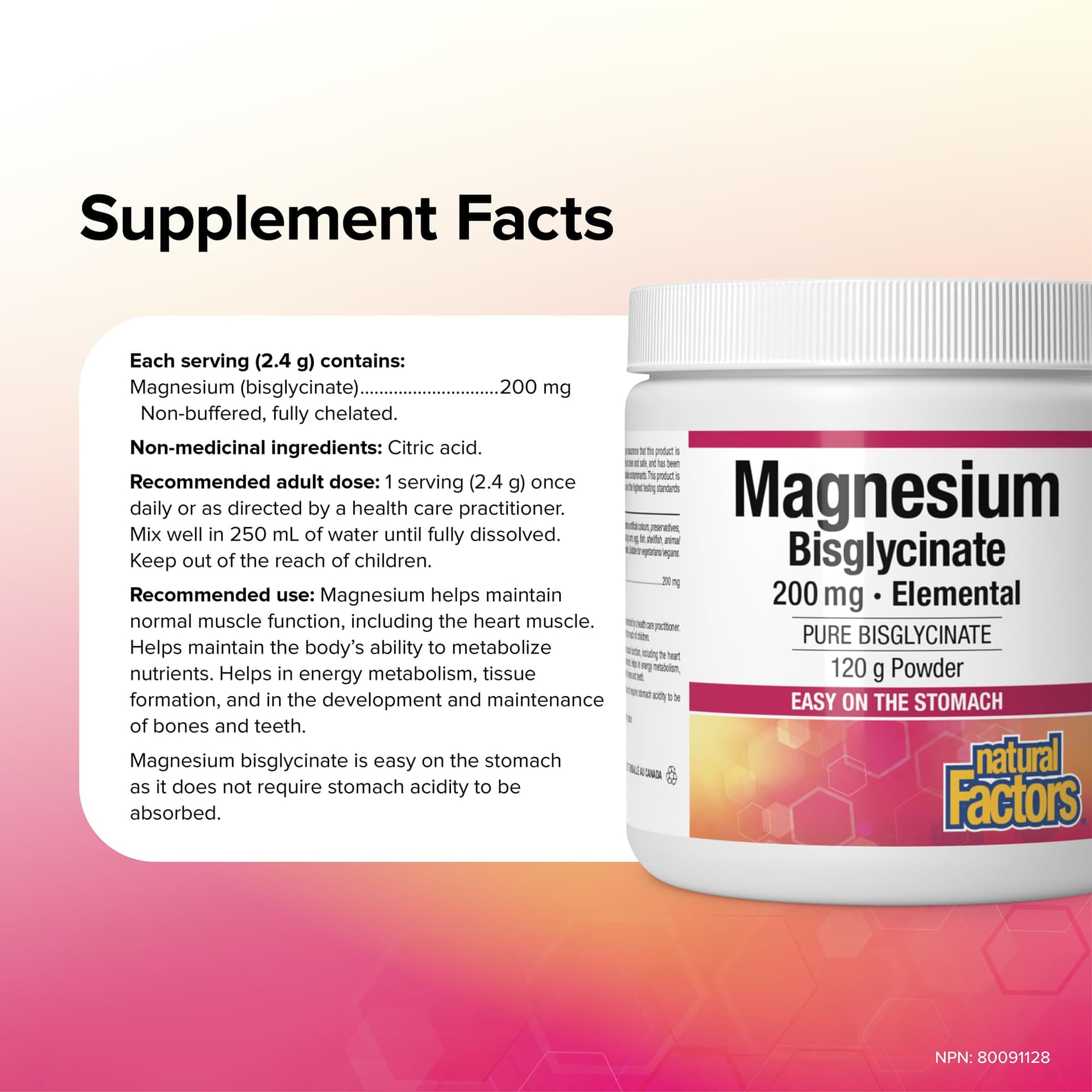 Natural Factors Magnesium Bisglycinate 200 mg Powder, 120 g – Bild 5