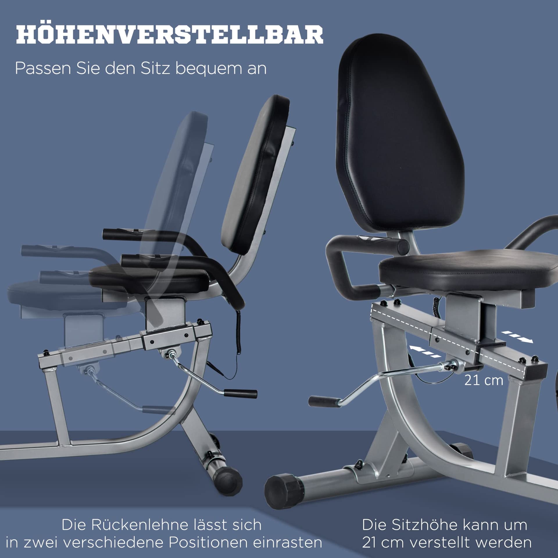 HOMCOM Heimtrainer Ergometer Liegefahrrad Heimtrainer mit – Bild 5