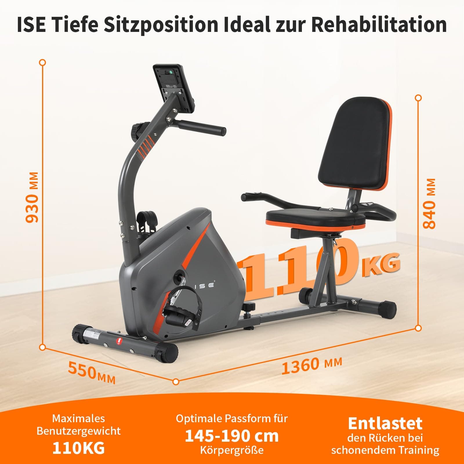 ISE Liegeergometer für Zuhause mit 8 verstellbaren – Bild 8