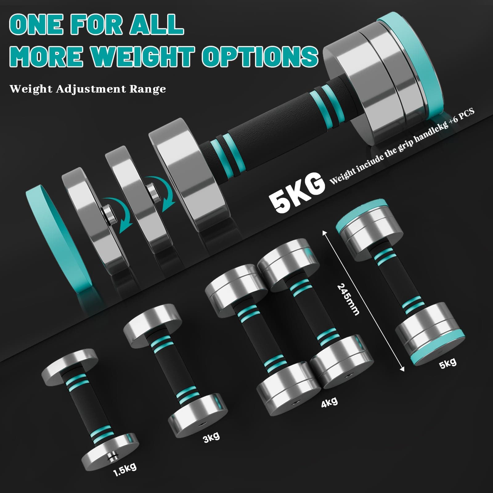 Dripex Steel Adjustable Dumbbells Set 2.5kg – Bild 2