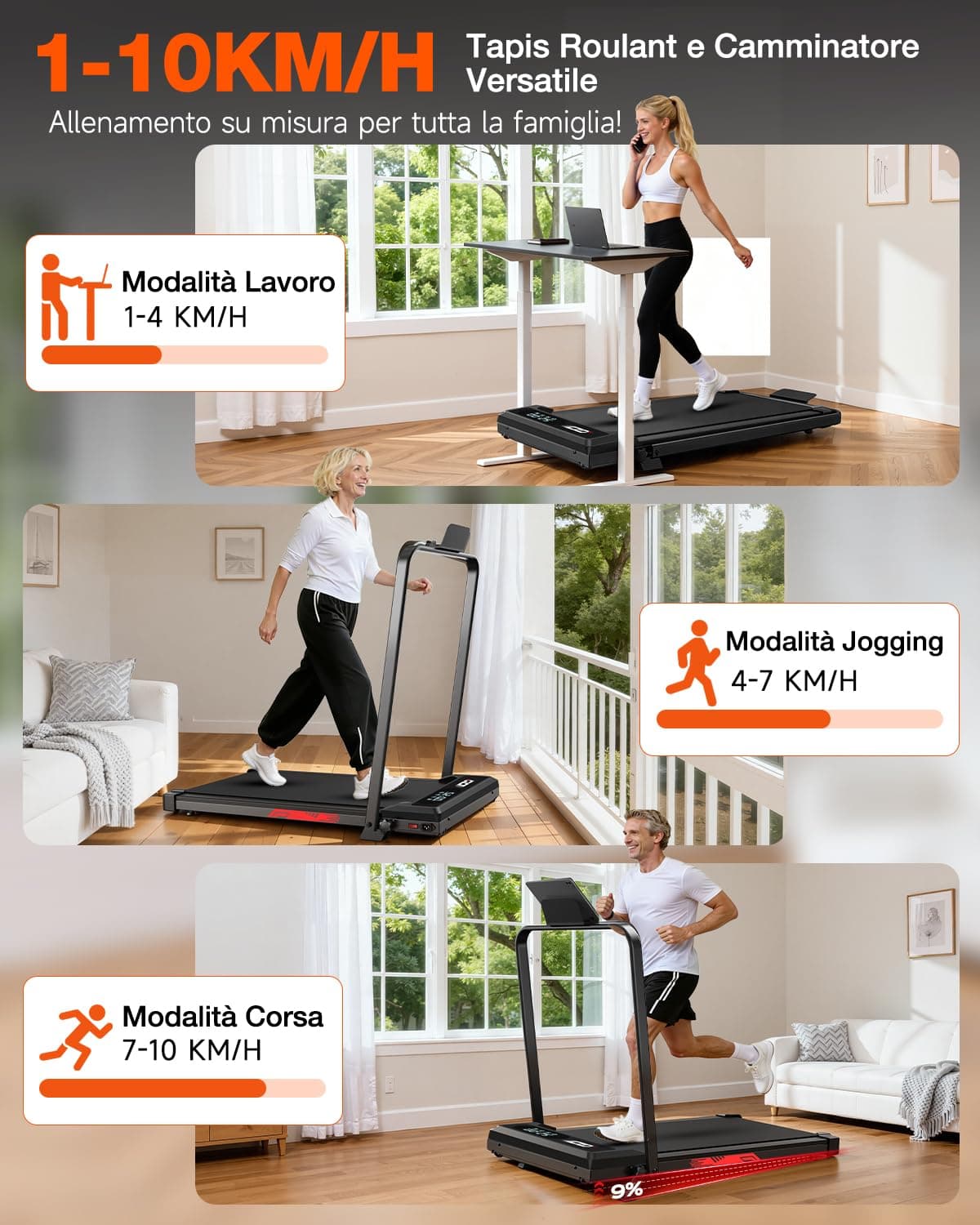 ApexPrime Sports Tapis Roulant Elettrico Pieghevole 3 in 1 con Inclinazione – Bild 4
